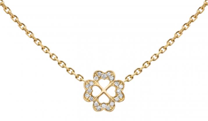 Yellow gold chain necklace with diamond-paved 4-leaf clover - Redline