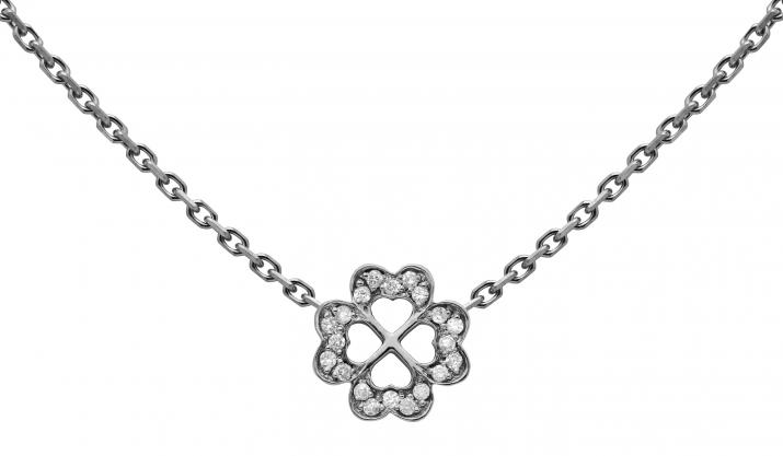 Black gold chain necklace with diamond-paved 4-leaf clover - Redline