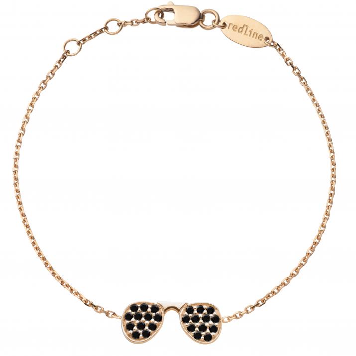 Chain Bracelet For Women with 0.12ct Round Black Diamond in Rose Gold Pavé Setting - Redline