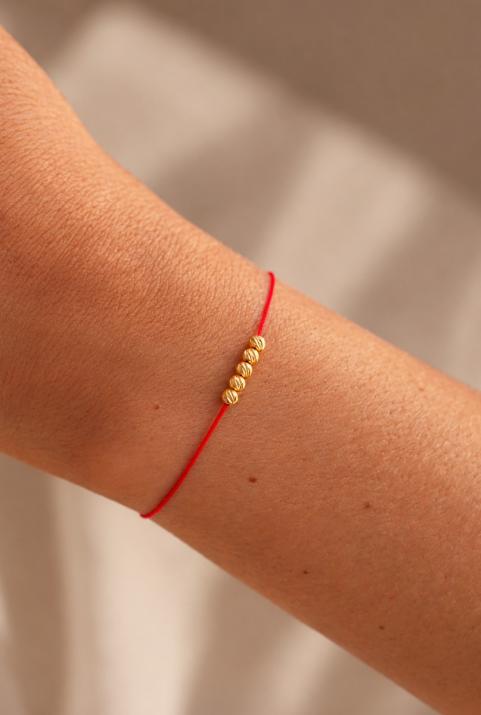 String bracelet in yellow gold with 5 hammered golden beads - Redline - 0++