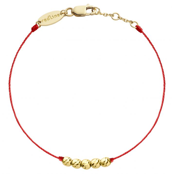 String bracelet in yellow gold with 5 hammered golden beads - Redline
