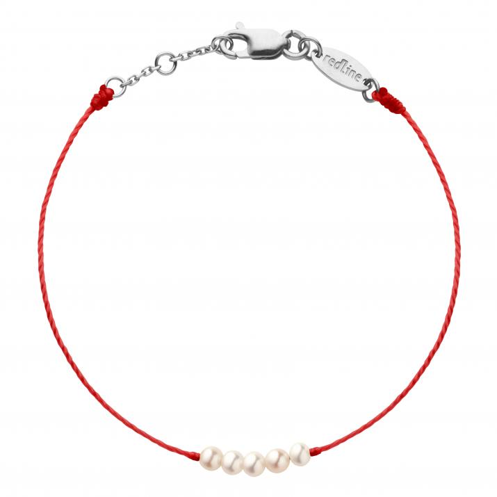 String bracelet in white gold with 5 cultured pearls - Redline - 0++
