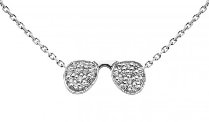 Chain Necklace For Women with 0.12ct Round Diamond in White Gold Pavé Setting - Redline - 0++