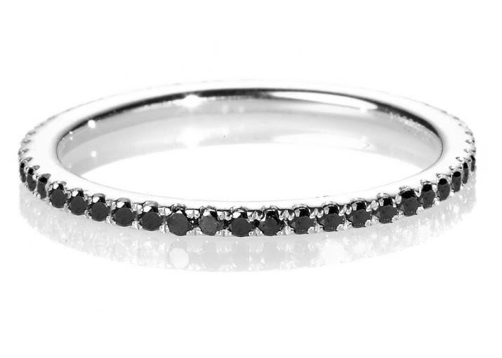 White gold ring band with pave black diamonds - Redline - 0++