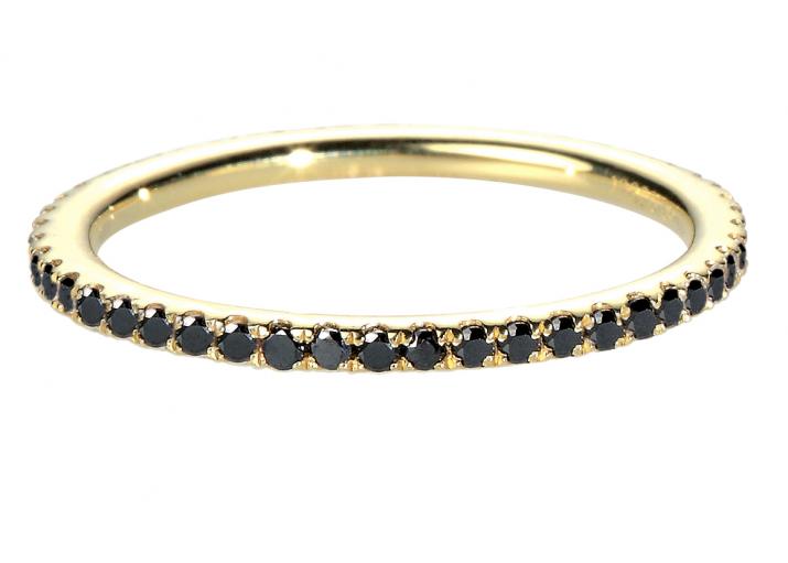 Yellow gold ring band with pave black diamonds - Redline - 0++