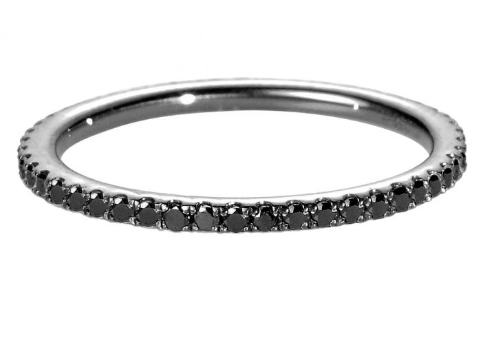 Black gold ring band with pave black diamonds - Redline - 0++