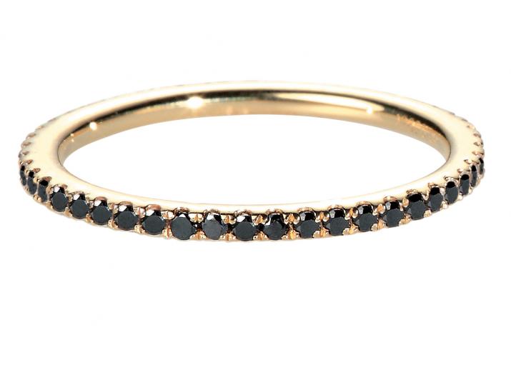 Rose gold ring band with pave black diamonds - Redline - 0++