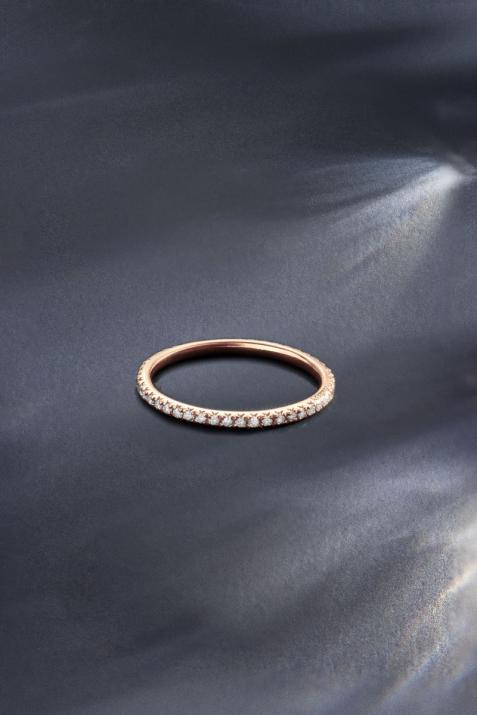 Diamond-paved rose gold ring band - Redline - 0++