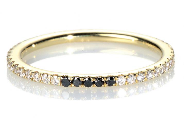 Diamond-paved yellow gold ring band with 5 black diamonds - Redline - 0++