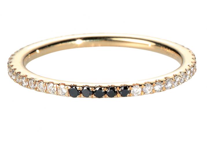 Diamond-paved rose gold ring band with 5 black diamonds - Redline - 0++
