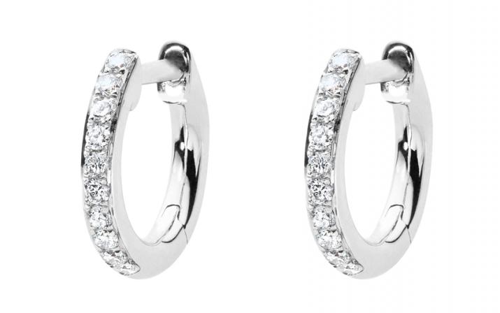 Earrings with 0.096ct Round Diamond in White Gold Bezel Setting - Redline - 0++