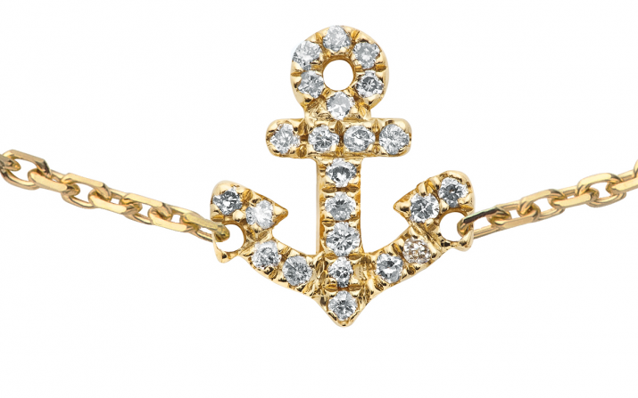 Yellow gold chain bracelet with diamond-paved mini anchor - Redline - 0++