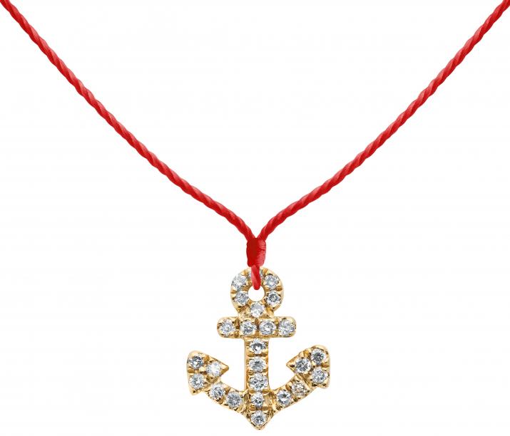 String necklace with diamond-paved mini anchor in yellow gold - Redline