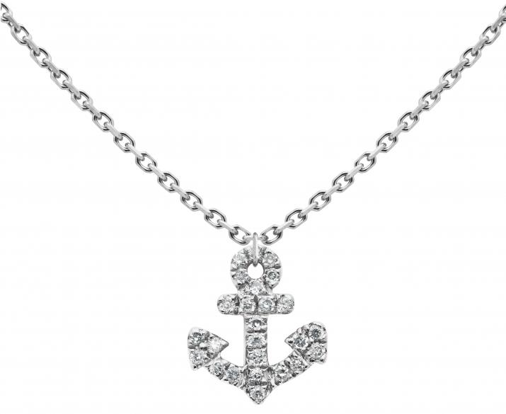White gold chain necklace with diamond-paved mini anchor - Redline