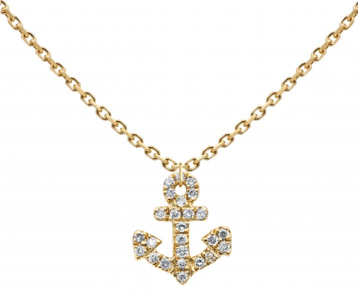 Yellow gold chain necklace with diamond-paved mini anchor - Redline