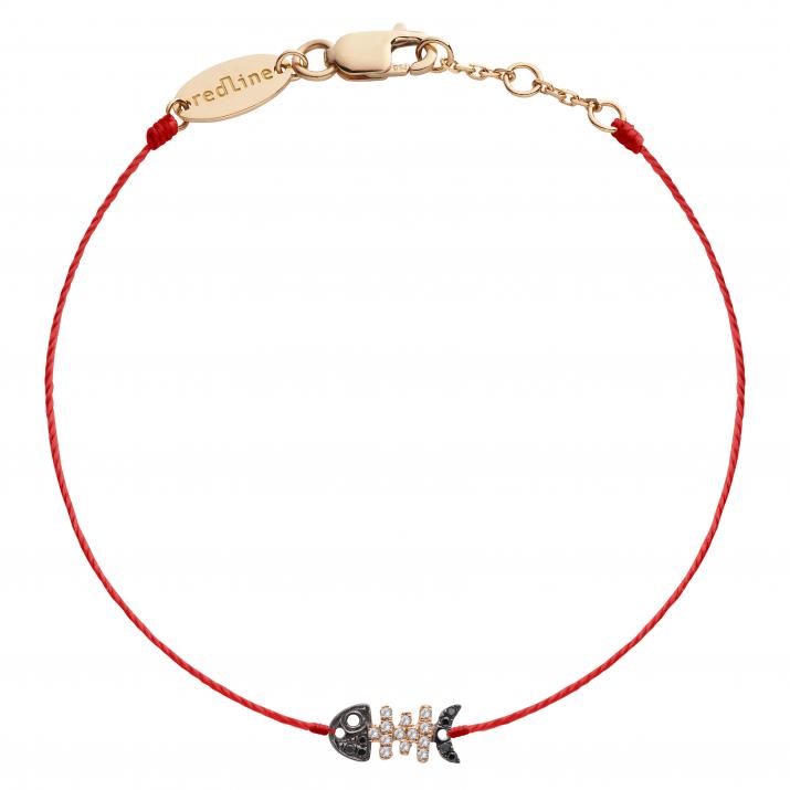 String bracelet with fish pave black and white diamonds in rose gold - Redline - 0++