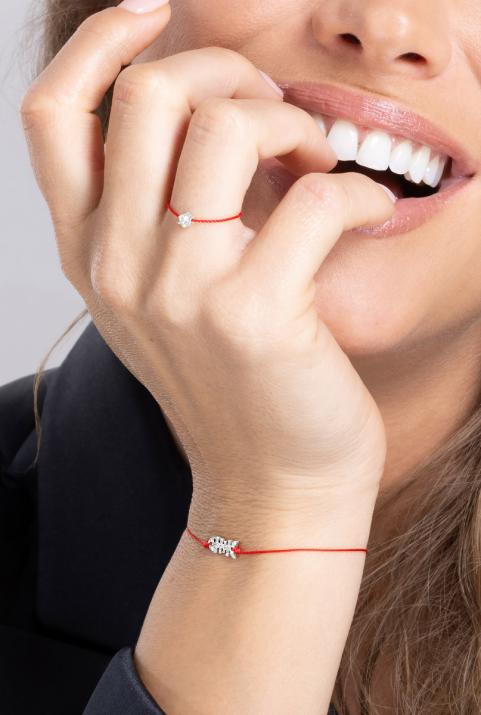 String bracelet with diamond-paved fish in white gold - Redline - 0++