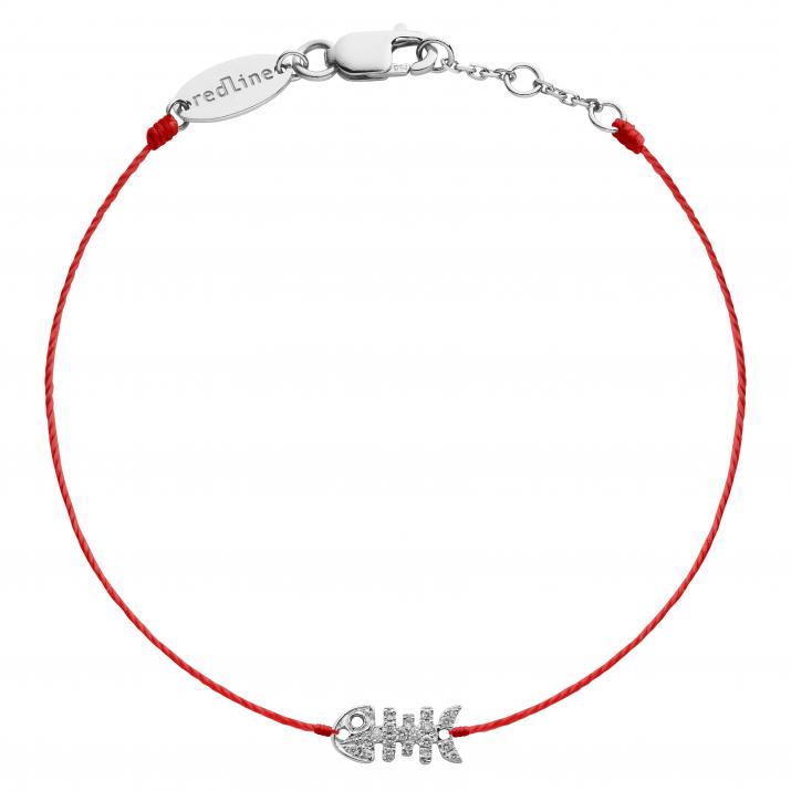 String bracelet with diamond-paved fish in white gold - Redline - 0++