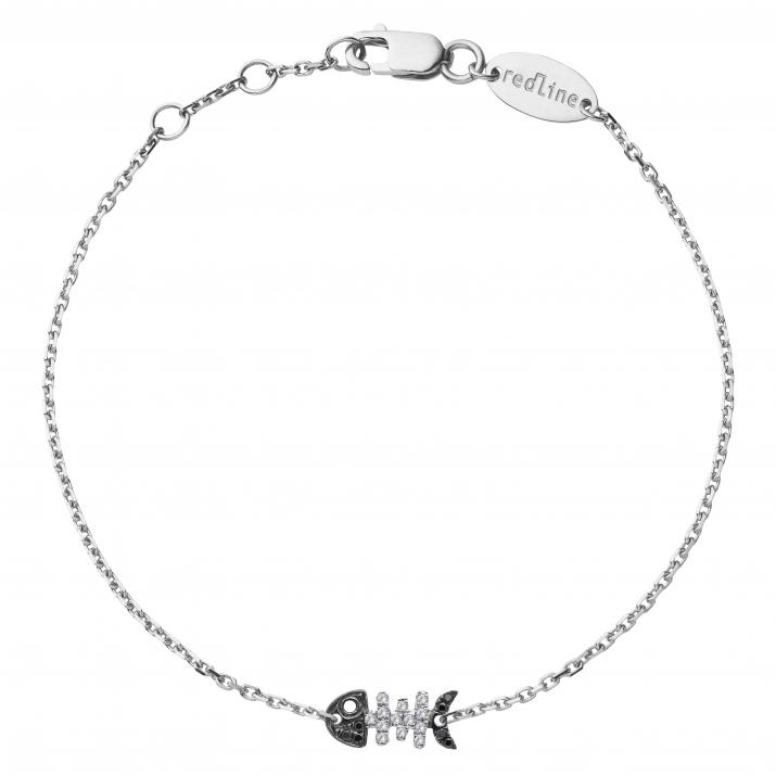 White gold chain bracelet with fish pave black diamonds - Redline - 0++