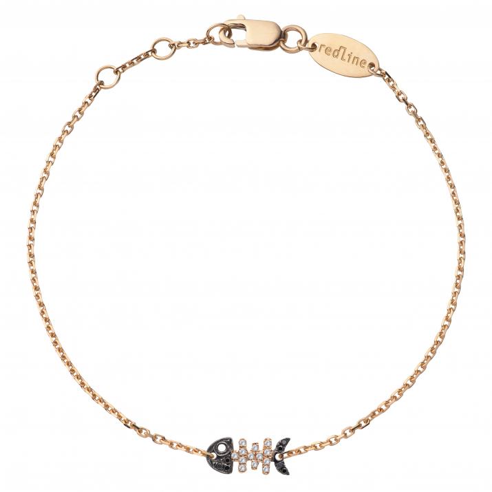 Rose gold chain bracelet with fish pave black diamonds - Redline - 0++