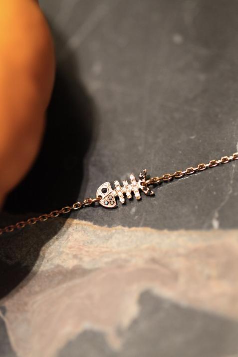 Rose gold chain bracelet with fish pave black diamonds - Redline - 0++