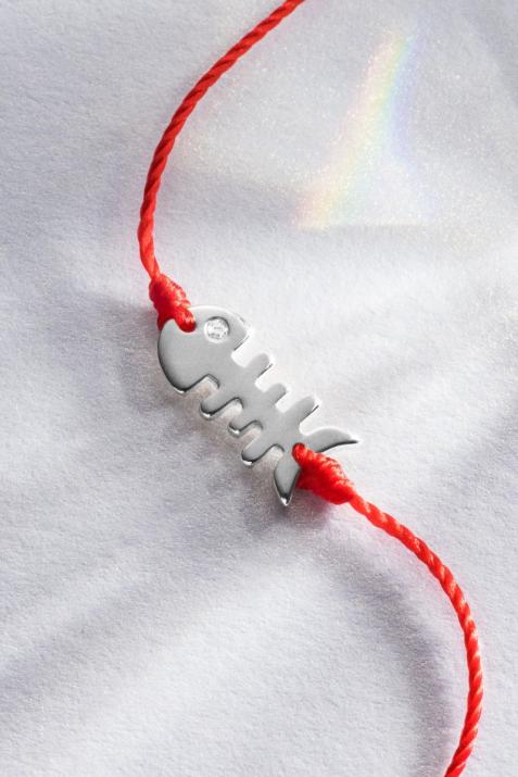 String bracelet with diamond-paved fish in white gold - Redline - 0++