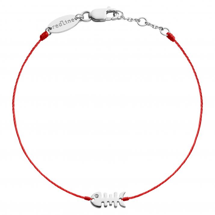 String bracelet with diamond-paved fish in white gold - Redline