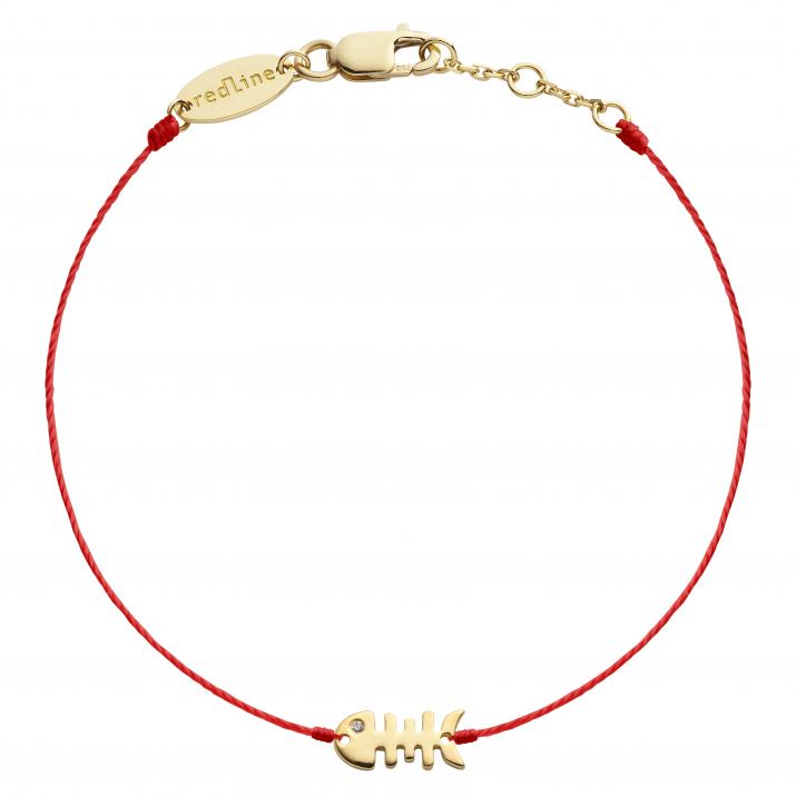 String bracelet with diamond-paved fish in yellow gold - Redline