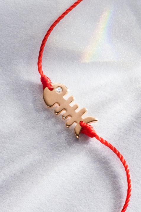 String bracelet with diamond-paved fish in rose gold - Redline - 0++