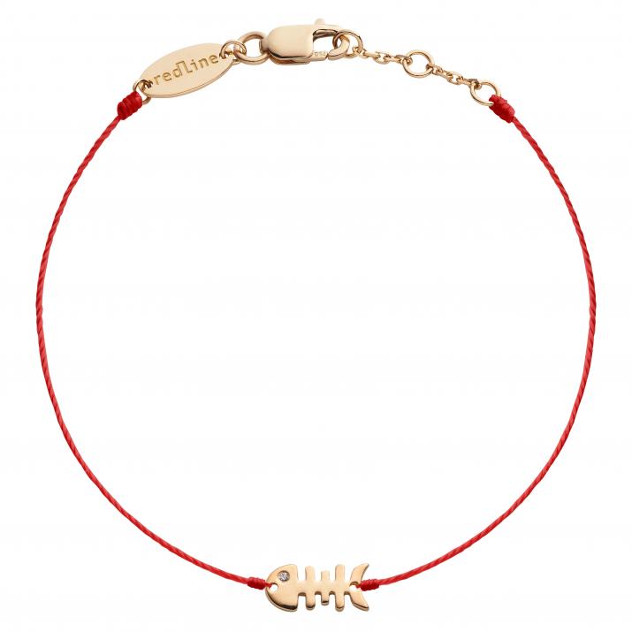 String bracelet with diamond-paved fish in rose gold - Redline