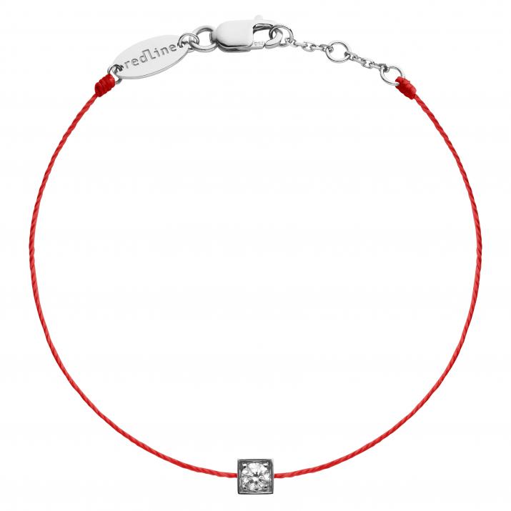 String bracelet with 0.1ct diamond in white gold square bezel setting - Redline - 0++