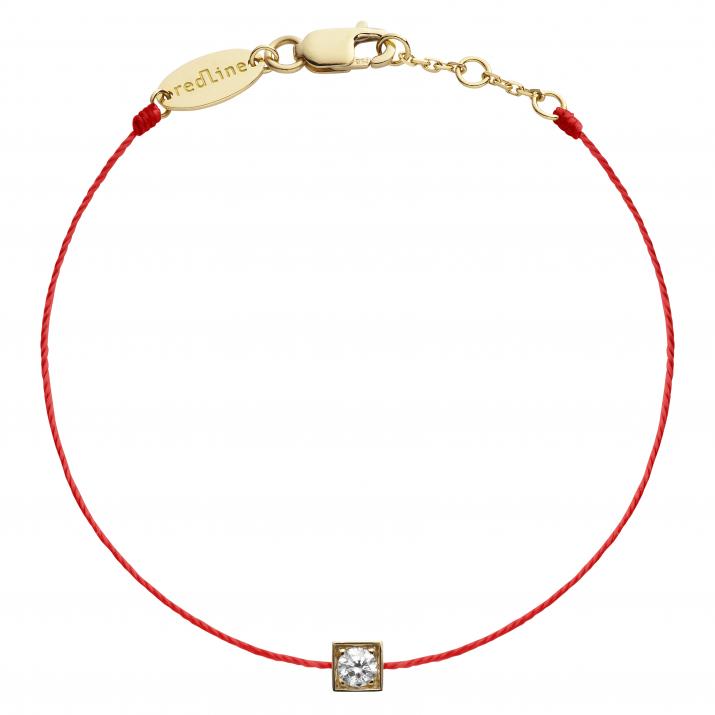 String bracelet with 0.1ct diamond in yellow gold square bezel setting - Redline - 0++