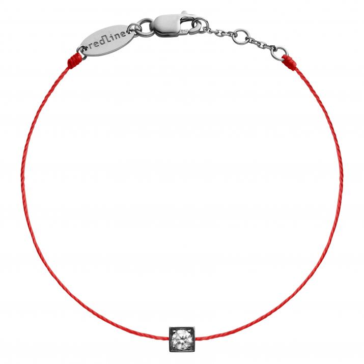 String bracelet with 0.1ct diamond in black gold square bezel setting - Redline - 0++