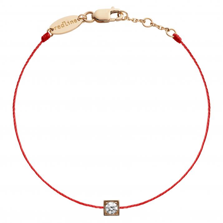 String bracelet with 0.1ct diamond in rose gold square bezel setting - Redline - 0++