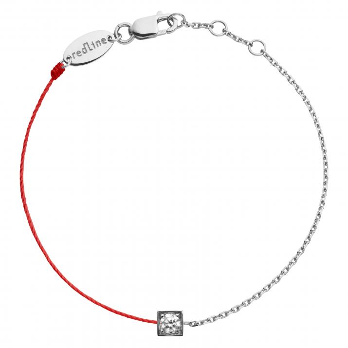 String and chain bracelet with 0.1ct diamond in white gold square bezel setting - Redline - 0++