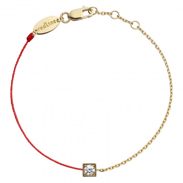 String and chain bracelet with 0.1ct diamond in yellow gold square bezel setting - Redline - 0++