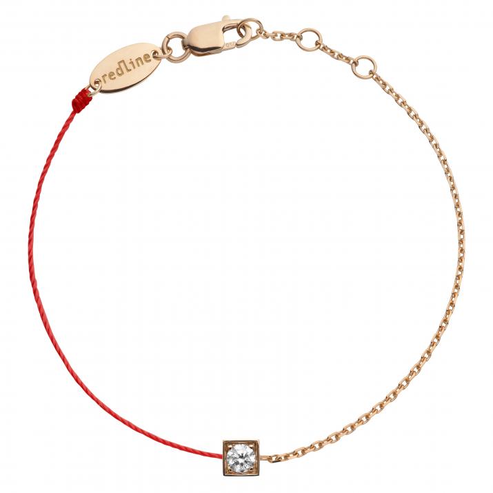 String and chain bracelet with 0.1ct diamond in rose gold square bezel setting - Redline - 0++