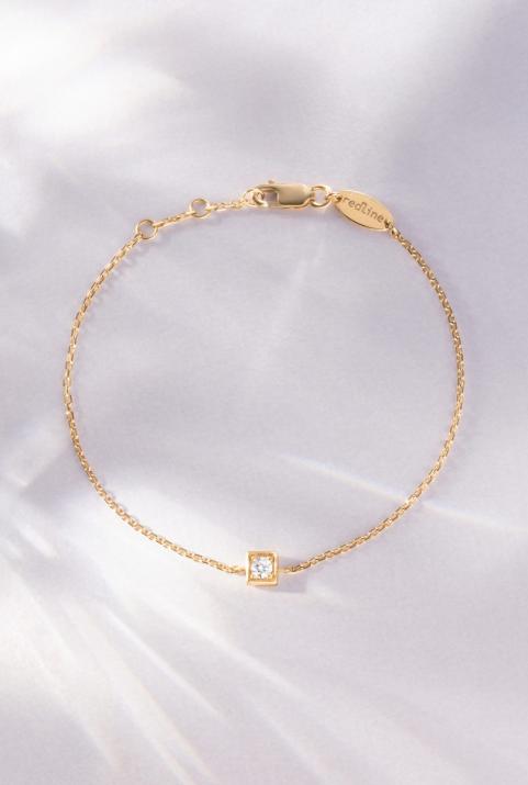 Chain bracelet with 0.1ct diamond in yellow gold square bezel setting - Redline - 0++