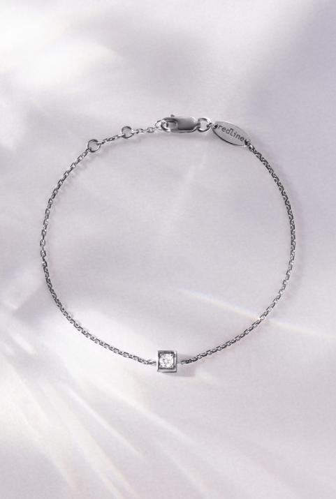 Chain bracelet with 0.1ct diamond in black gold square bezel setting - Redline - 0++