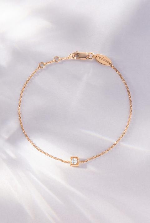 Chain bracelet with 0.1ct diamond in rose gold square bezel setting - Redline - 0++