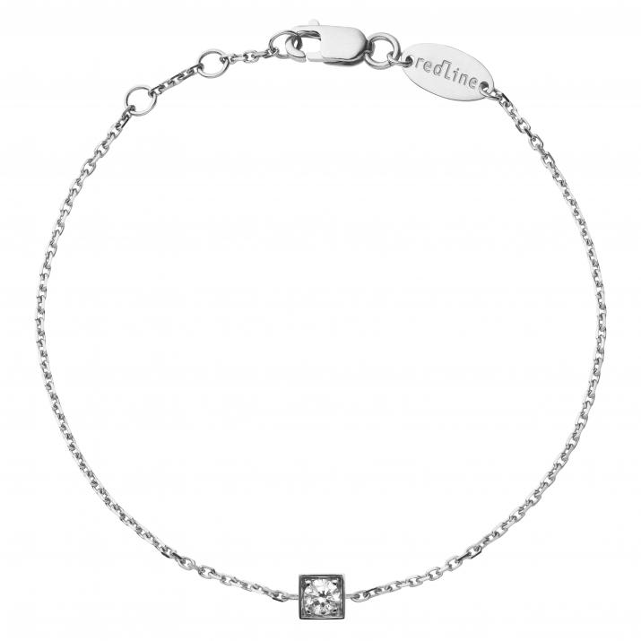 Chain bracelet with 0.1ct diamond in white gold square bezel setting - Redline - 0++