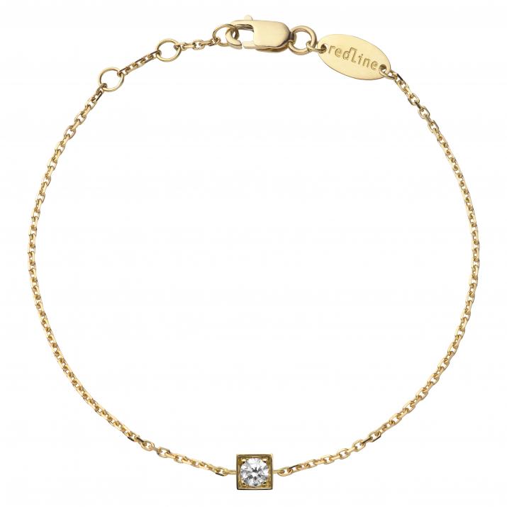 Chain bracelet with 0.1ct diamond in yellow gold square bezel setting - Redline - 0++