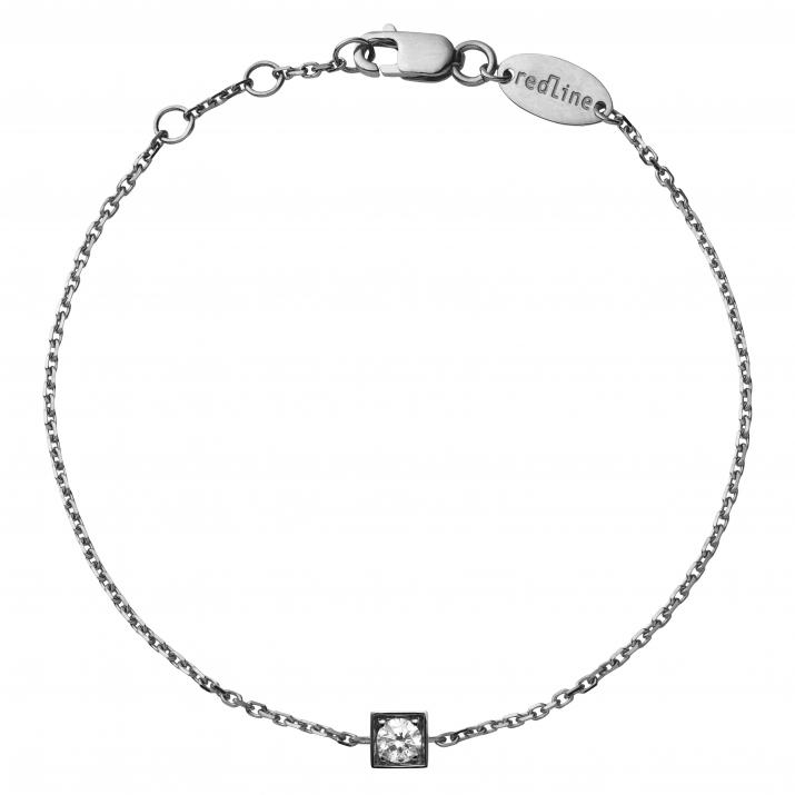 Chain bracelet with 0.1ct diamond in black gold square bezel setting - Redline - 0++