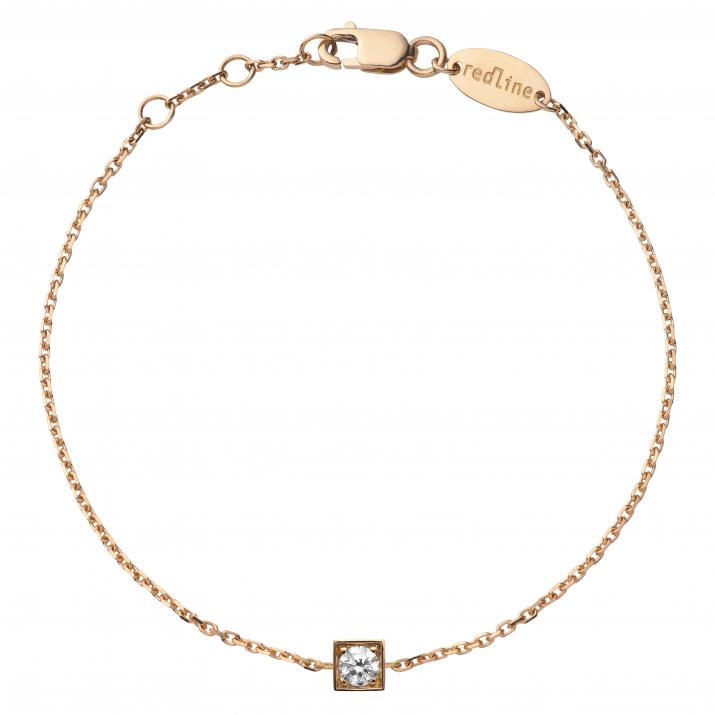 Chain bracelet with 0.1ct diamond in rose gold square bezel setting - Redline - 0++