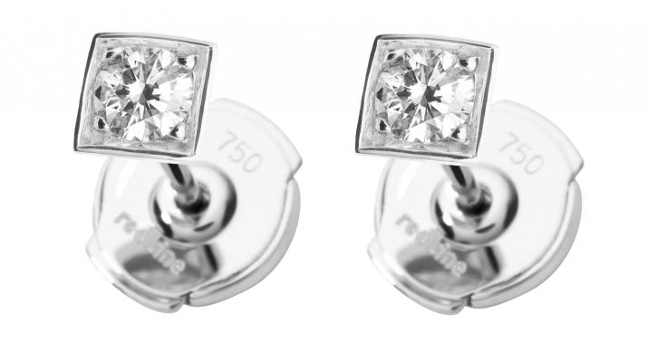 Earrings with 0.2ct diamond in white gold square bezel setting - Redline - 0++