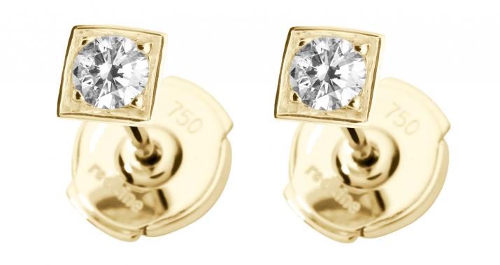 Earrings with 0.2ct diamond in yellow gold square bezel setting - Redline - 0++