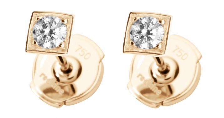 Earrings with 0.2ct diamond in rose gold square bezel setting - Redline - 0++