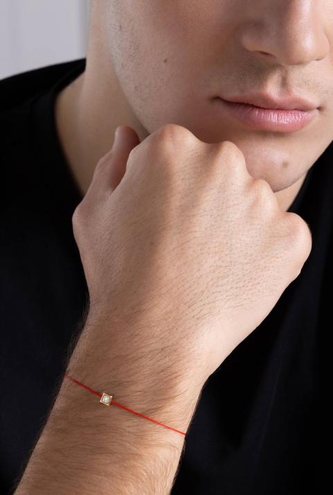 String bracelet with diamond in rose gold square - Redline - 0++