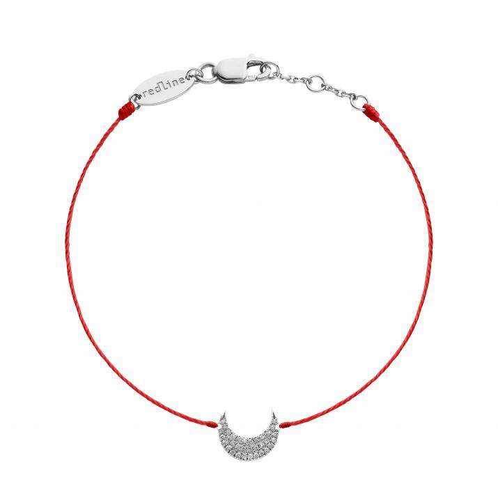 String bracelet with diamond-paved crescent moon in white gold - Redline