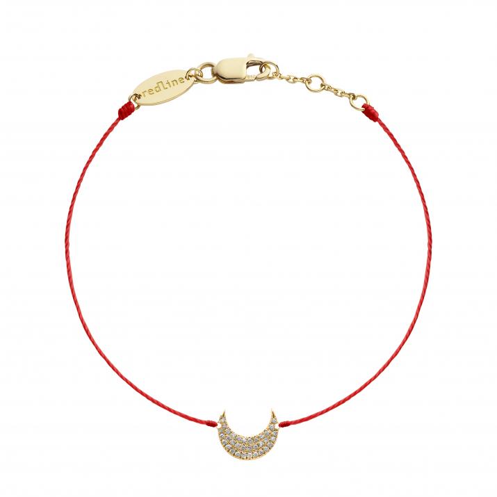 String bracelet with diamond-paved crescent moon in yellow gold - Redline